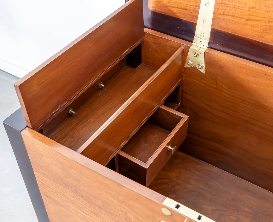Teakwood and Rosewood Chest with Brass