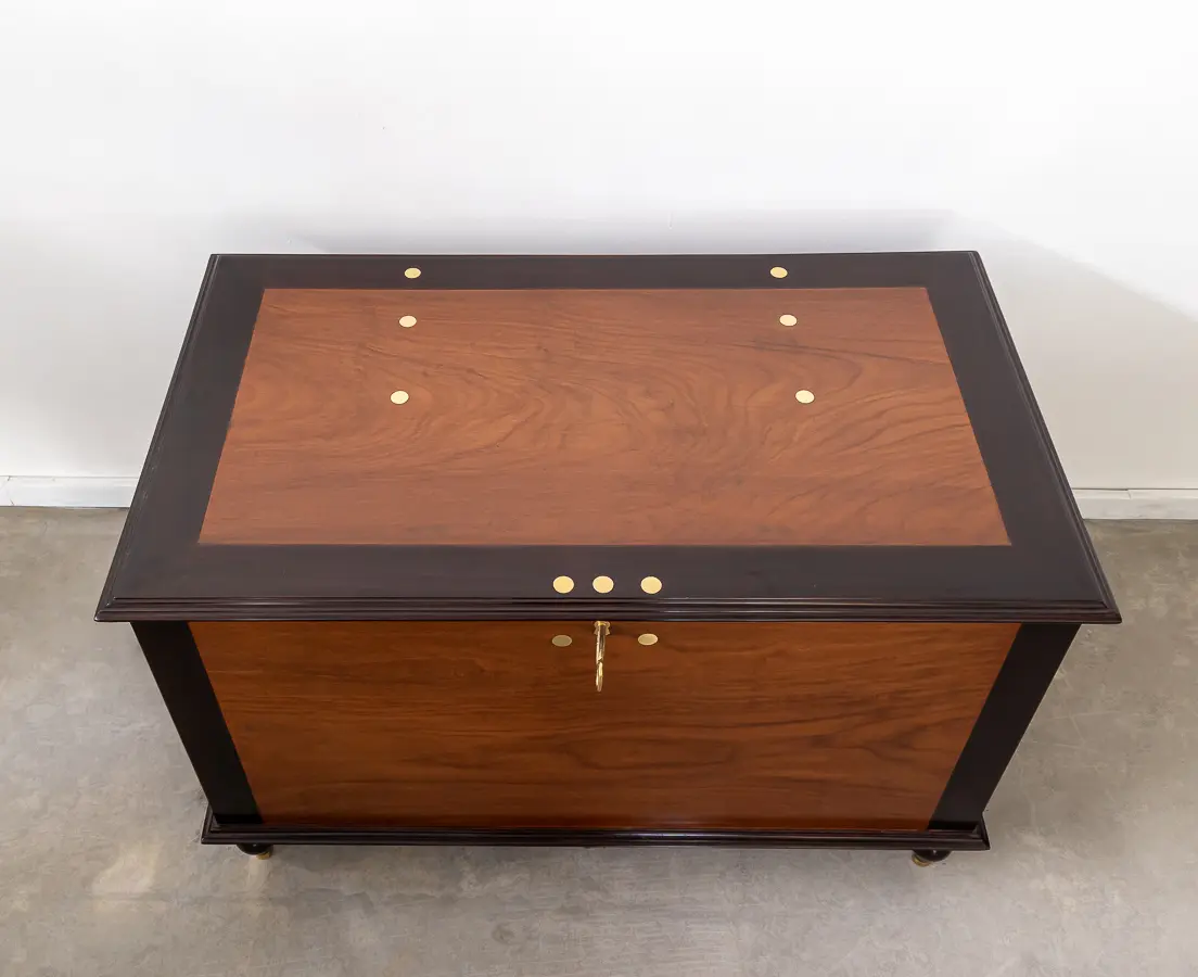 Teakwood and Rosewood Chest with Brass