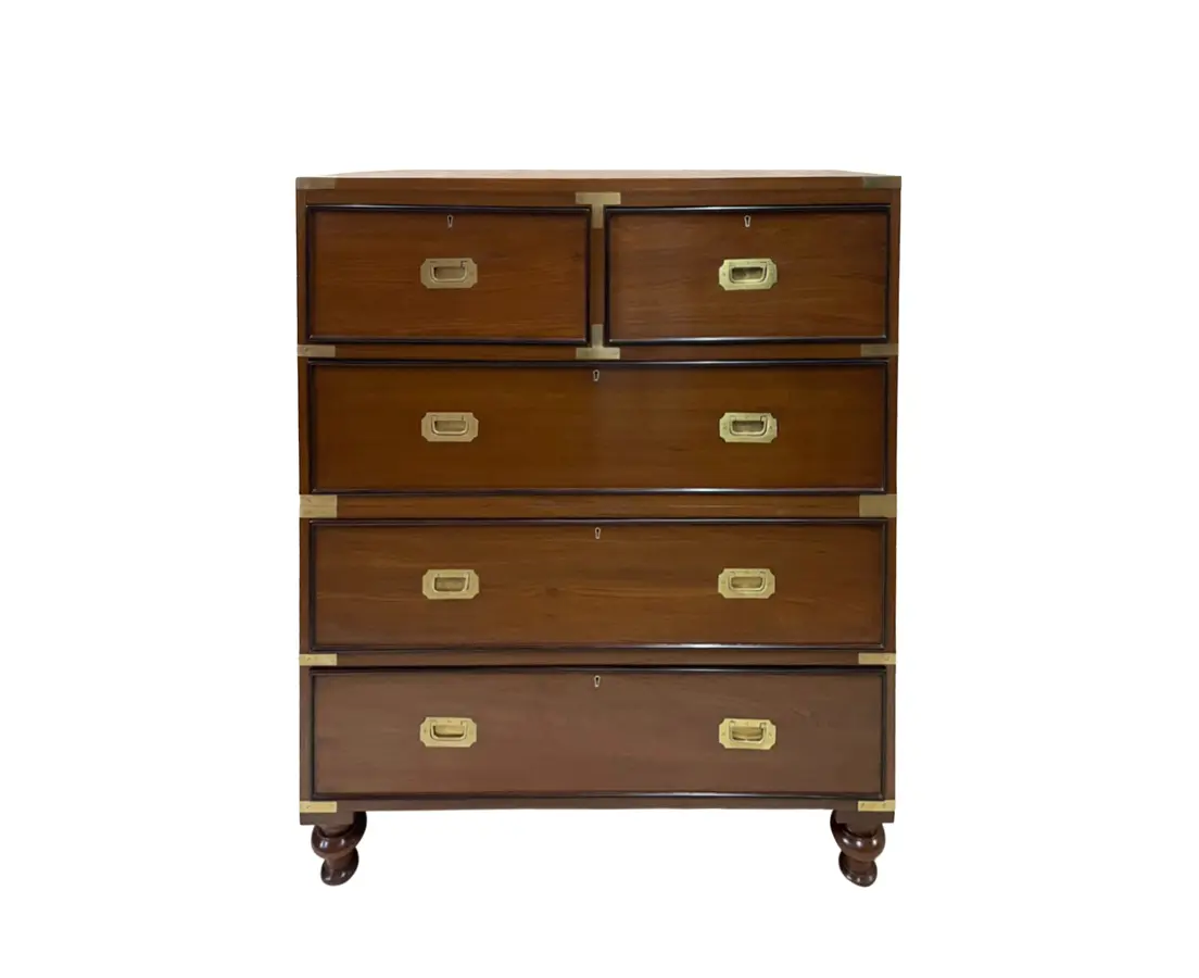 Teakwood and Rosewood Campaign Chest of Drawers