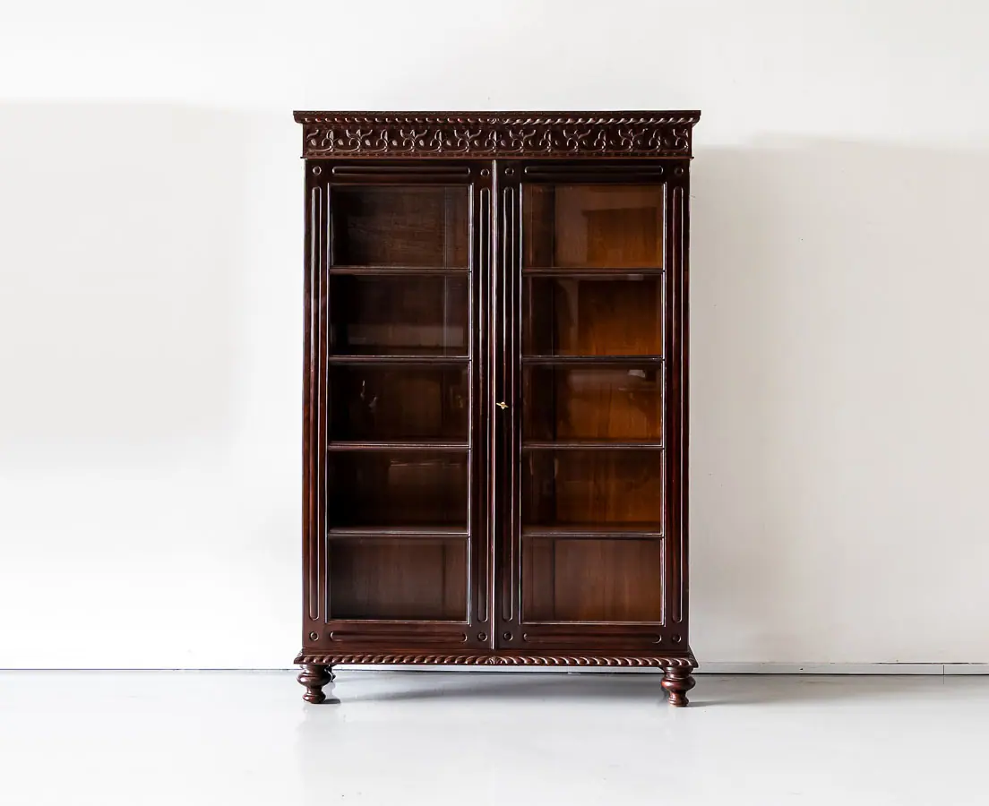 Antique Bookcases - British Colonial Rosewood Glass Front Cabinet - The Past Perfect Collection - Singapore