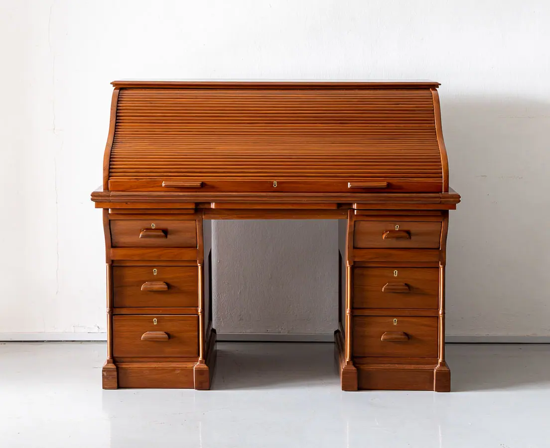 Antique Desks - British Colonial Teakwood Roll Top Desk - The Past Perfect Collection - Singapore