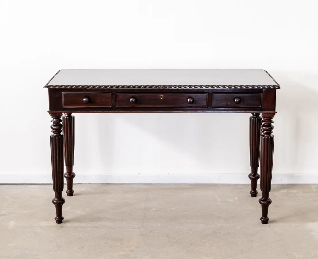 Rosewood Writing Desk with Three Drawers and Fluted Edge