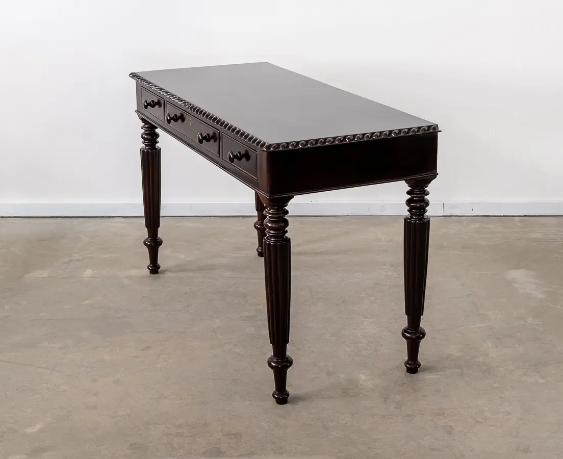 Rosewood Writing Desk with Three Drawers and Fluted Edge