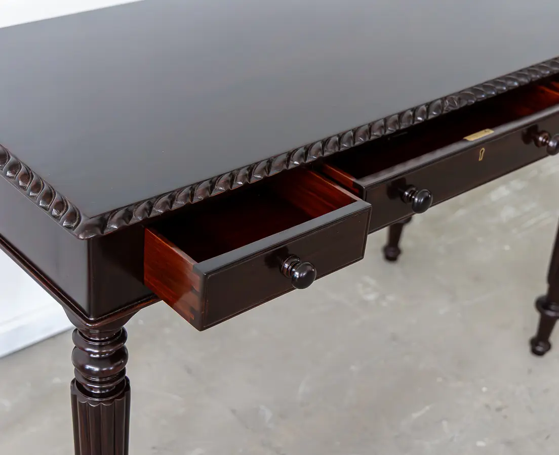 Rosewood Writing Desk with Three Drawers and Fluted Edge