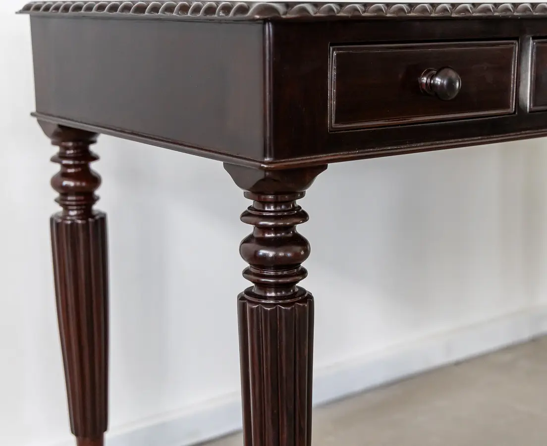 Rosewood Writing Desk with Three Drawers and Fluted Edge