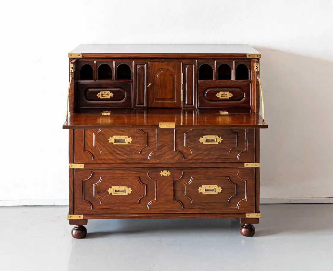 Antique Chests of Drawers - British Colonial Walnut Seretaire Chest of Drawers - The Past Perfect Collection - Sigapore