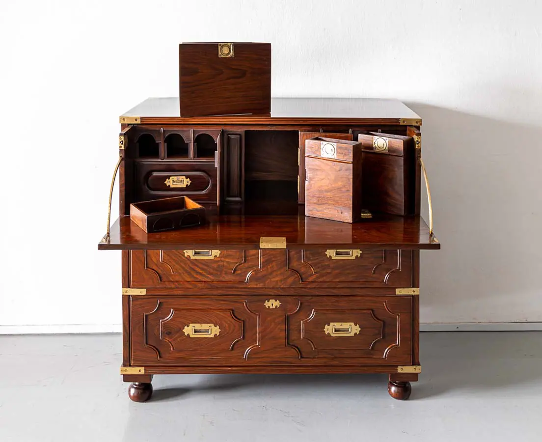 Antique Chests of Drawers - British Colonial Walnut Seretaire Chest of Drawers - The Past Perfect Collection - Singapore