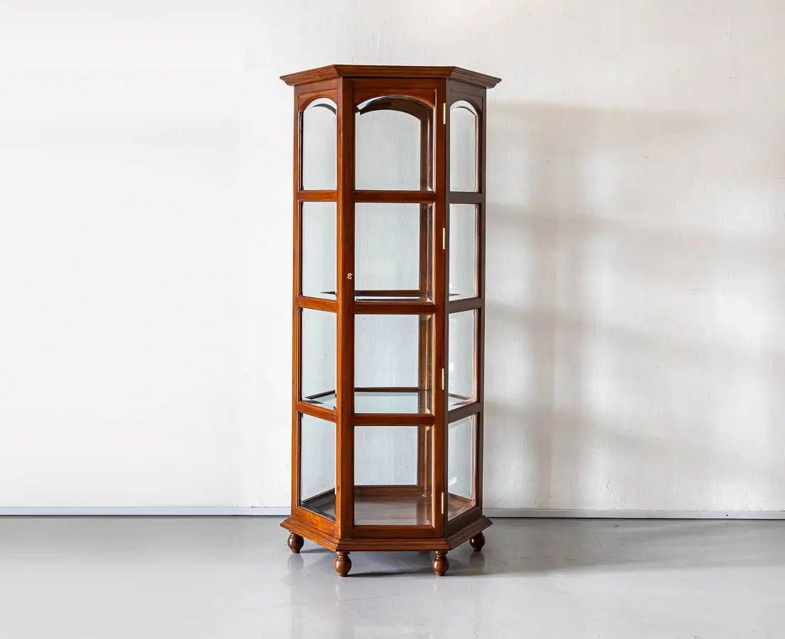 Antique Display Cabinets - British Colonial Hexagonal Display Cabinet - The Past Perfect Collection - Singapore
