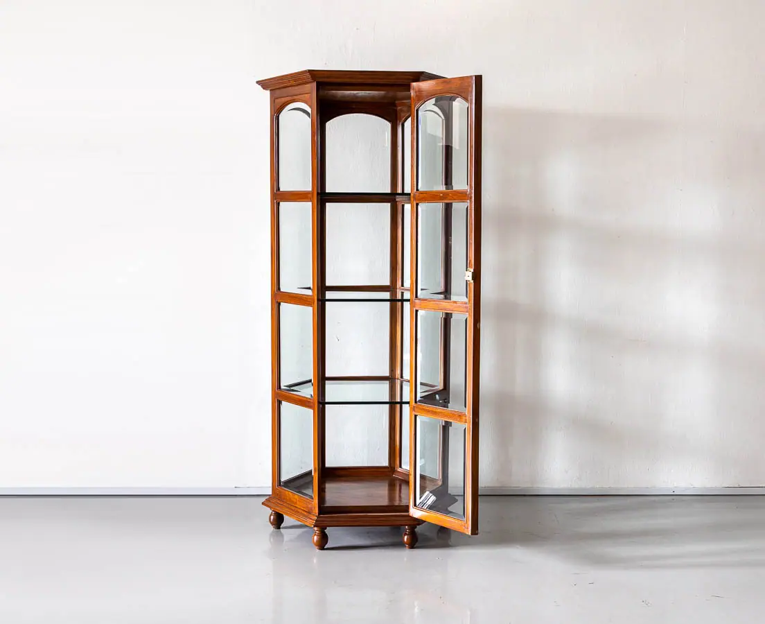 Antique Display Cabinets - British Colonial Hexagonal Display Cabinet - The Past Perfect Collection - Singapore