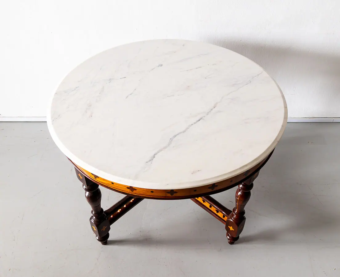 Antique Tables - Portuguese Colonial Rosewood & White Cedar Table with Marble Top - The Past Perfect Collection - Singapore