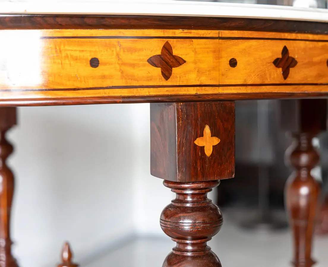 Antique Tables - Portuguese Colonial Rosewood & White Cedar Table with Marble Top - The Past Perfect Collection - Singapore
