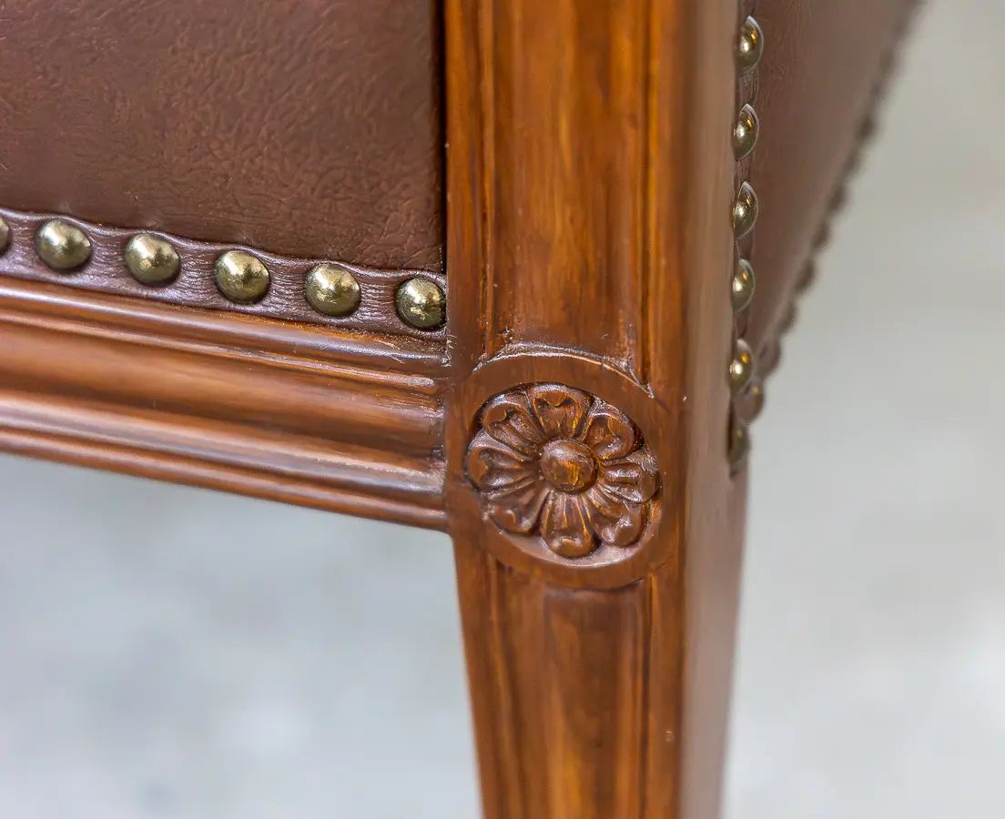 Teakwood Pair of Brown Leather Fabric club Chairs