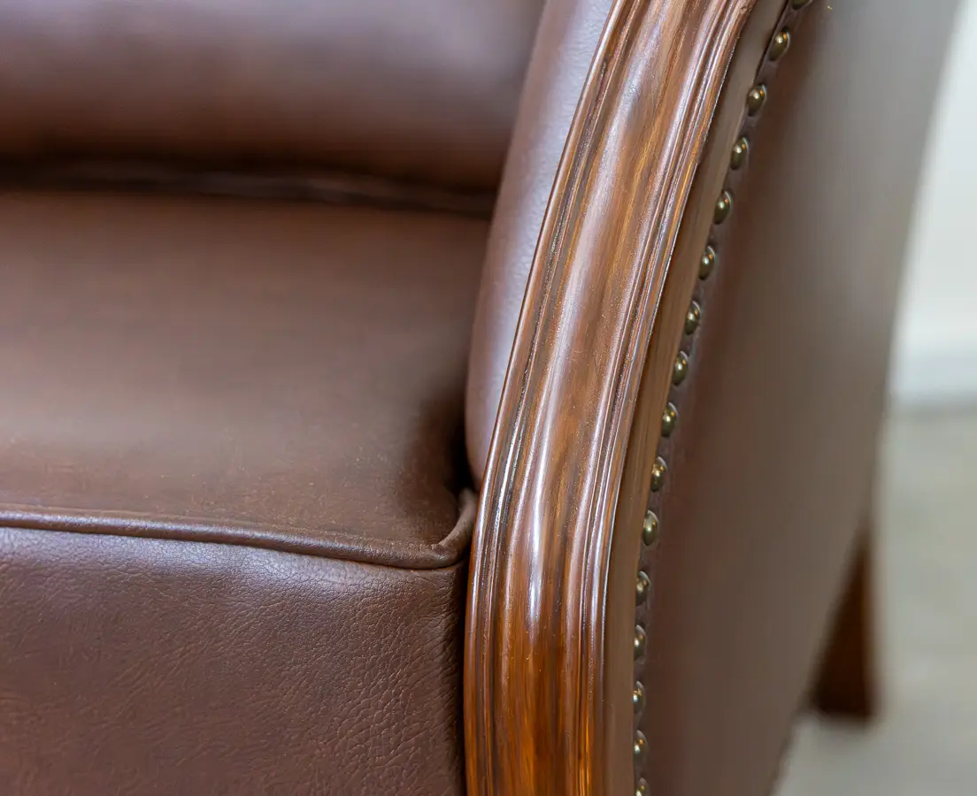 Teakwood Pair of Brown Leather Fabric club Chairs