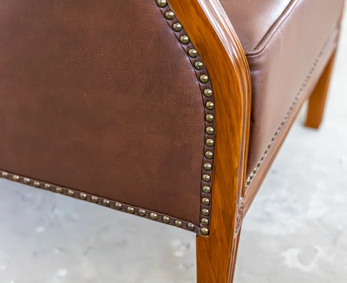 Teakwood Pair of Brown Leather Fabric club Chairs