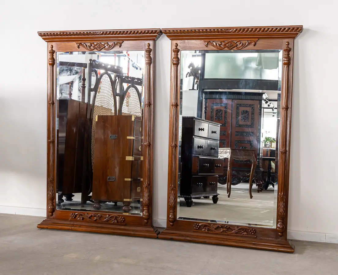 Teakwood (Pair) of matching mirrors with Peacocks