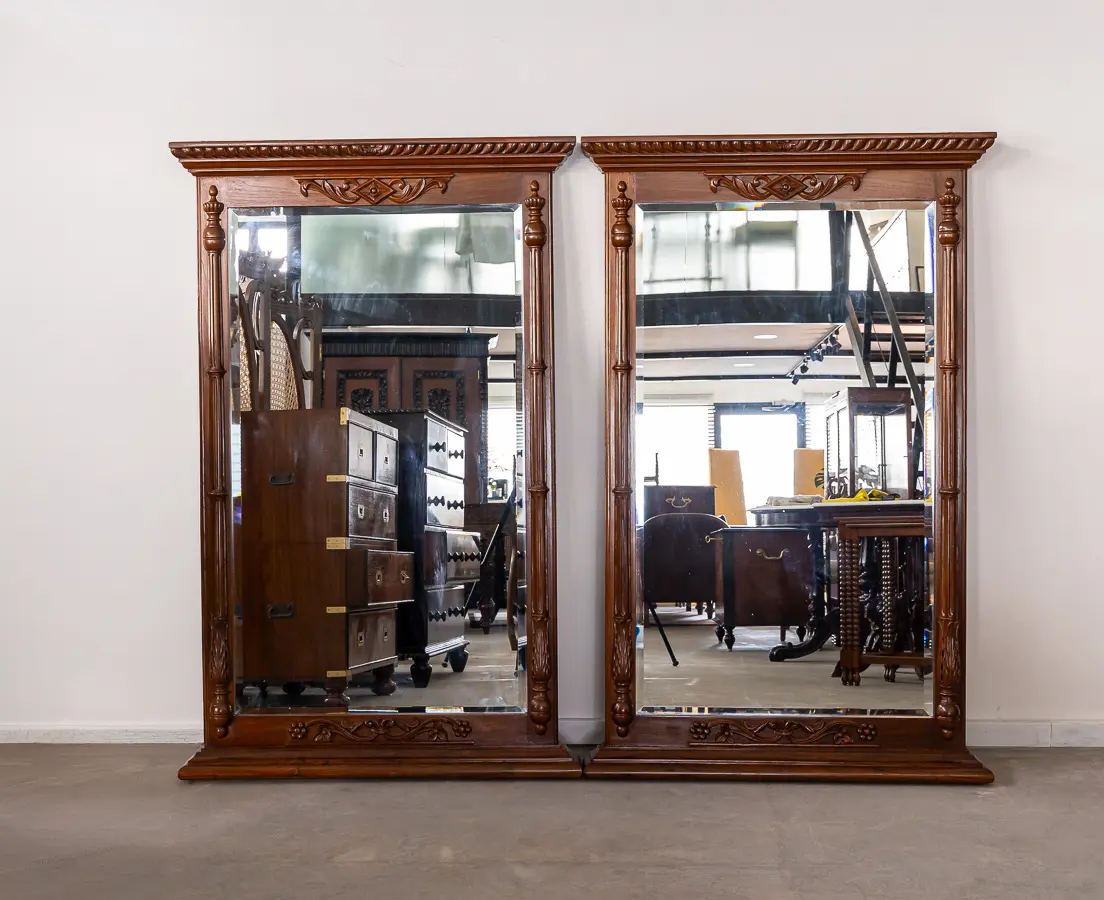 Teakwood (Pair) of matching mirrors with Peacocks