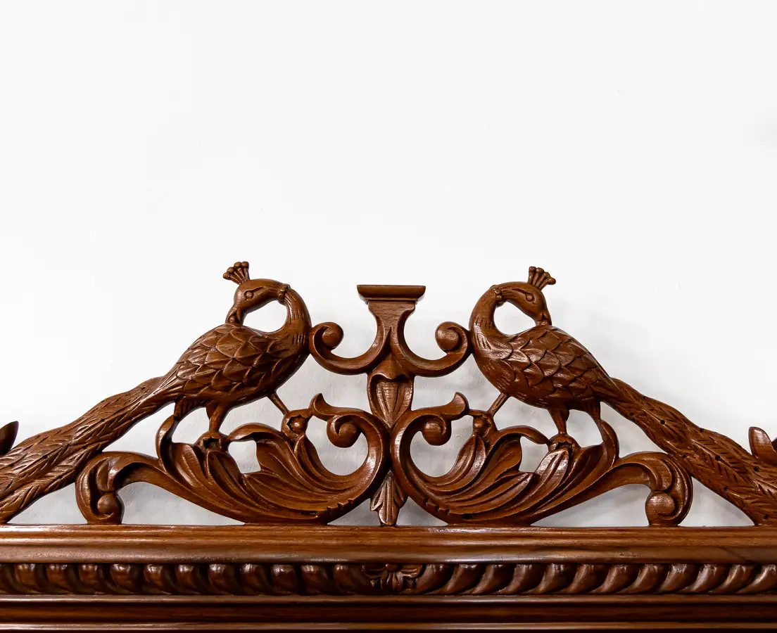 Teakwood (Pair) of Mirrors with Peacocks