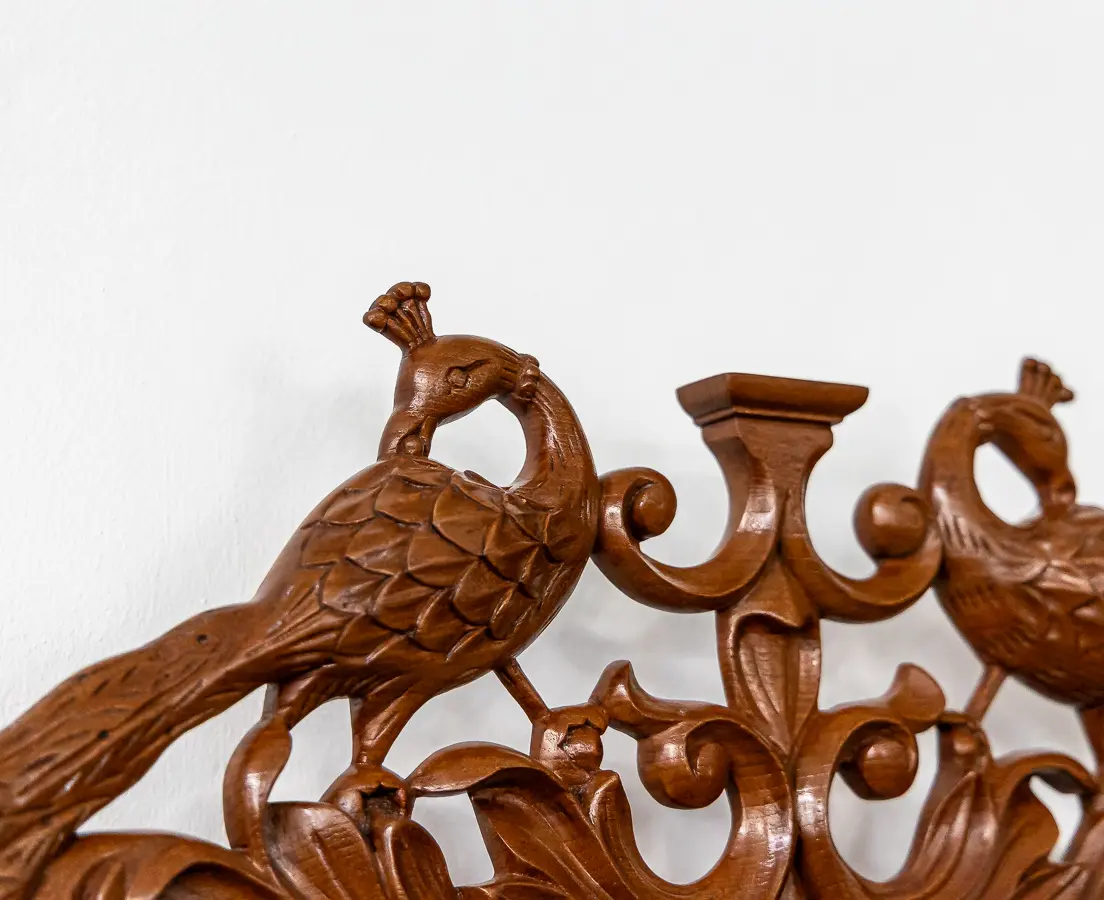 Teakwood (Pair) of Mirrors with Peacocks