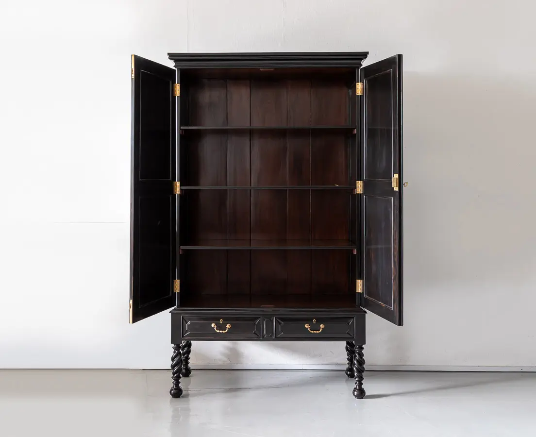 Antique Cupboards - Portuguese Colonial Ebony Cupboard on Stand - The Past Perfect Collection - Singapore