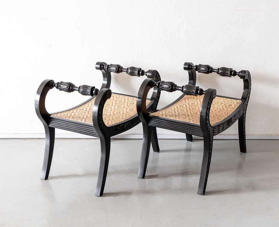 British Colonial Ebony Stools - The Past Perfect Collection - Singapore