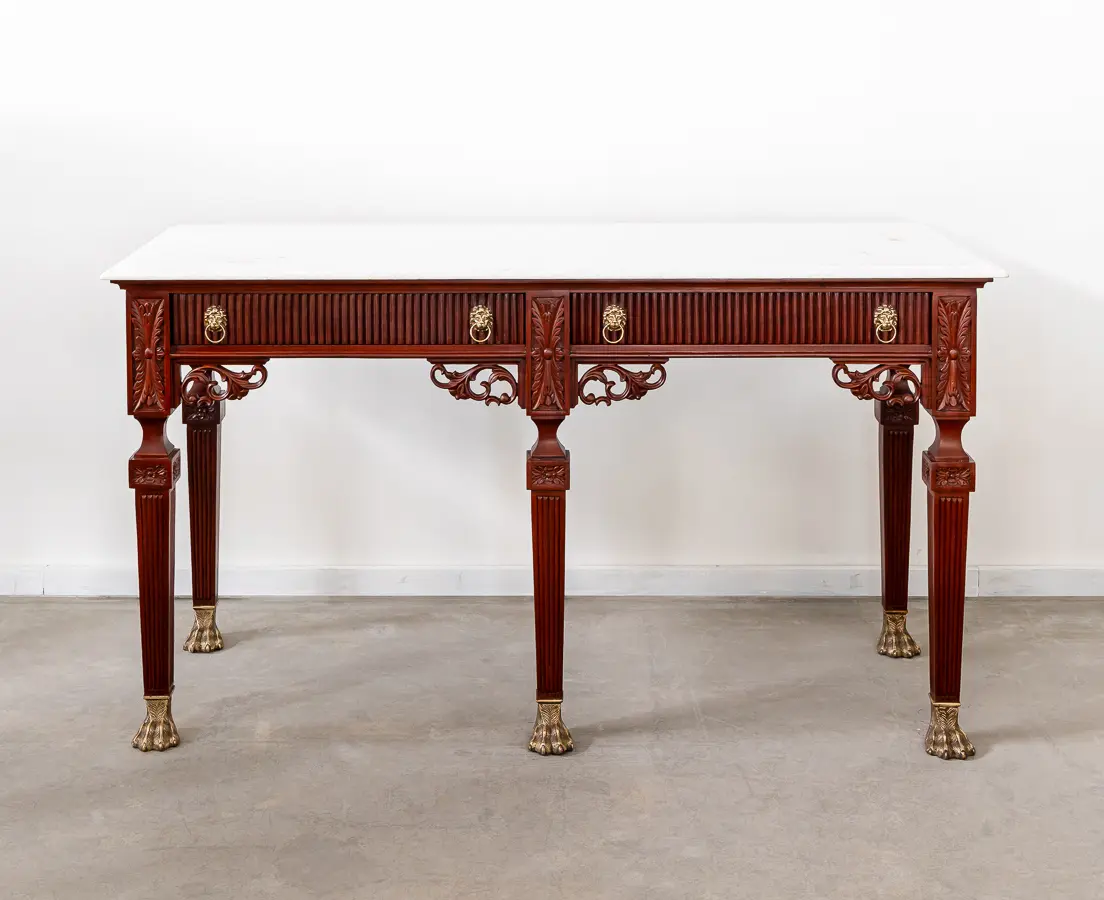 Mahogany Console Table with Marble & Brass Feet