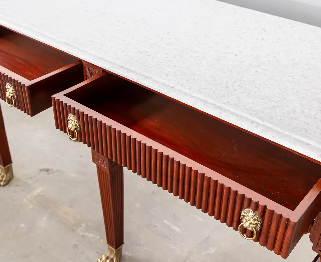 Mahogany Console Table with Marble & Brass Feet