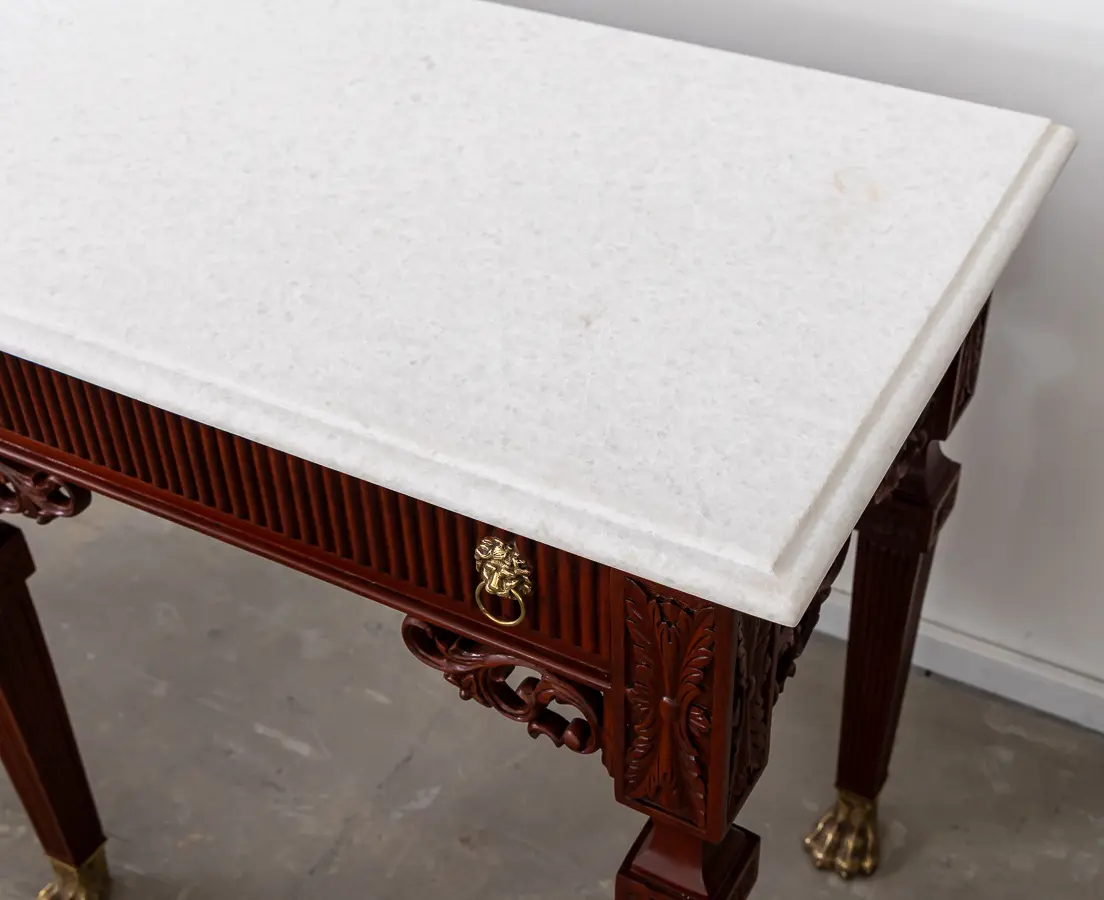 Mahogany Console Table with Marble & Brass Feet