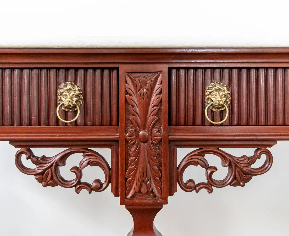 Mahogany Console Table with Marble & Brass Feet