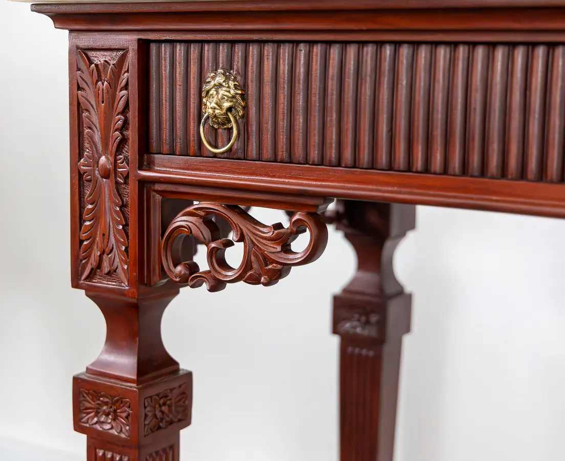 Mahogany Console Table with Marble & Brass Feet