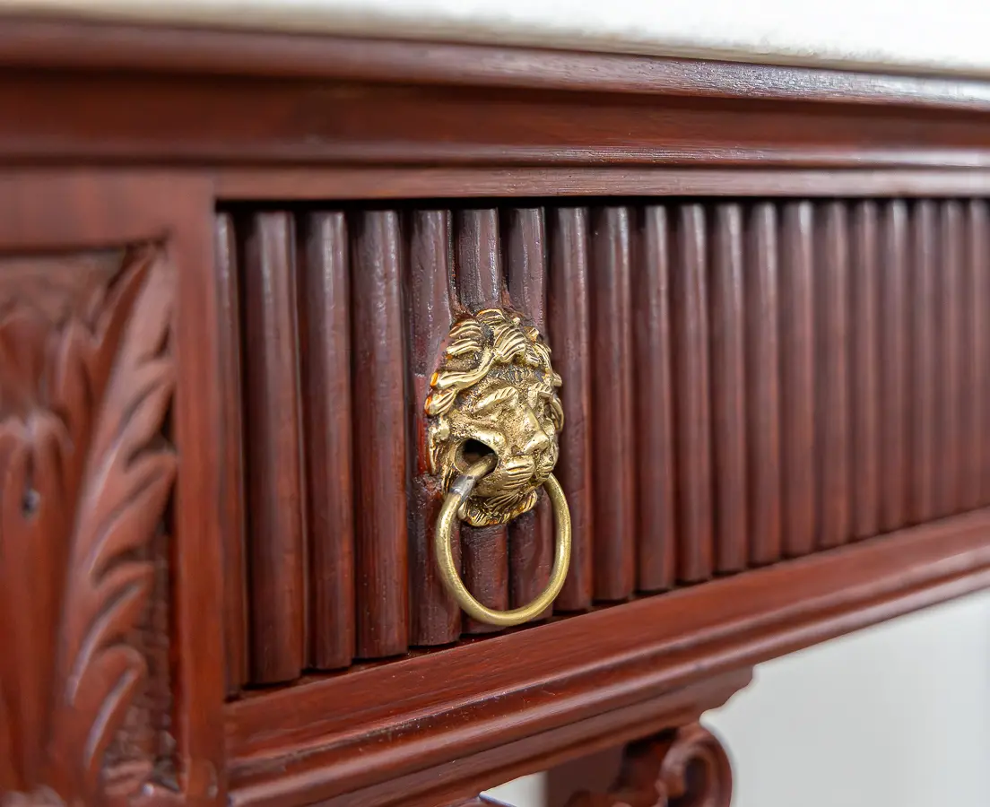 Mahogany Console Table with Marble & Brass Feet