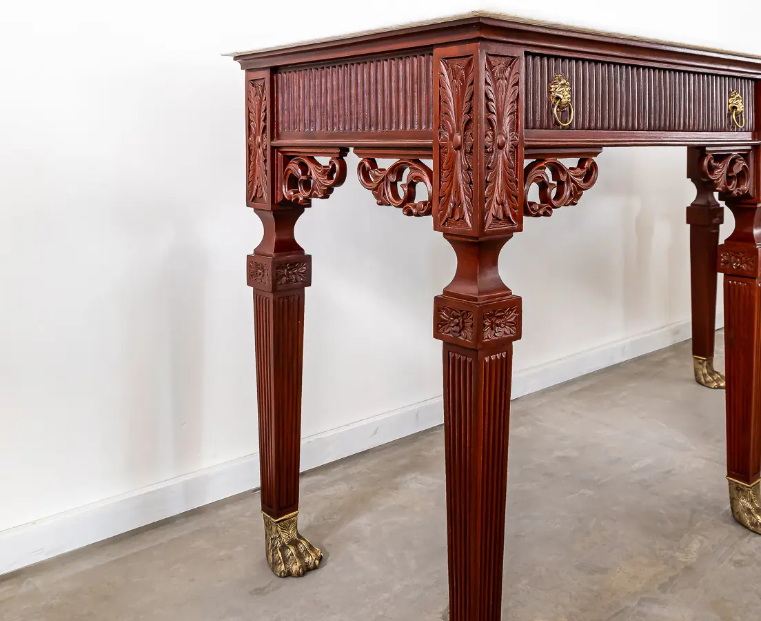 Mahogany Console Table with Marble & Brass Feet