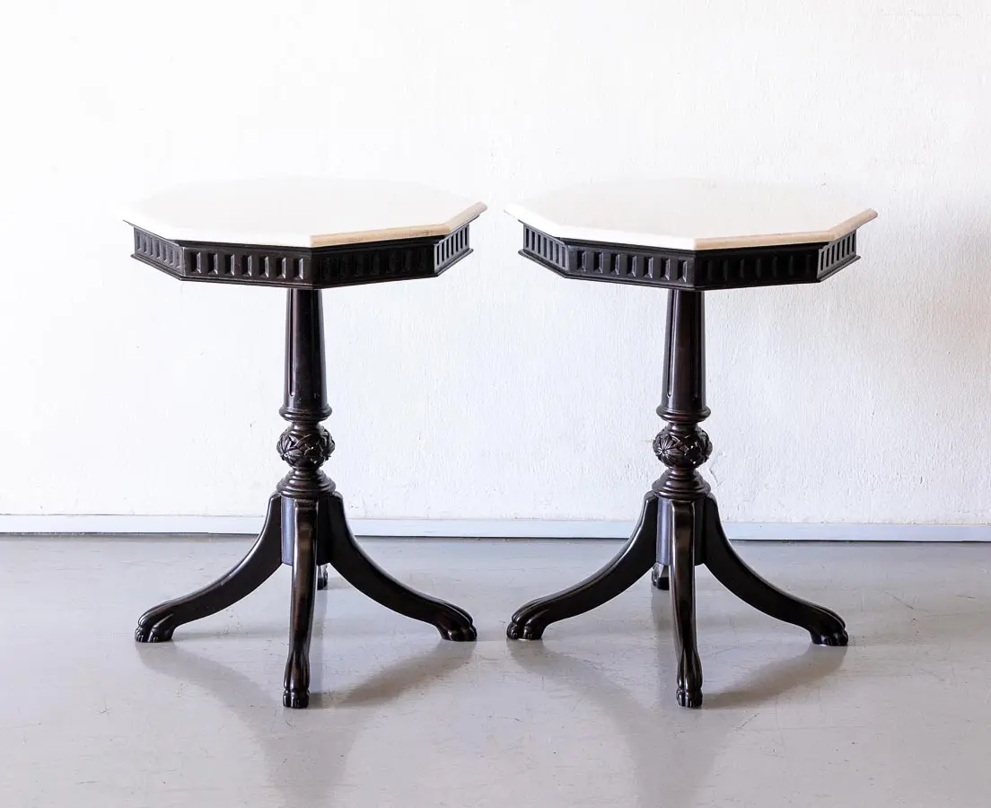 Pair of Ebony Side Tables with Marble Top - The Past Perfect Collection - Singapore