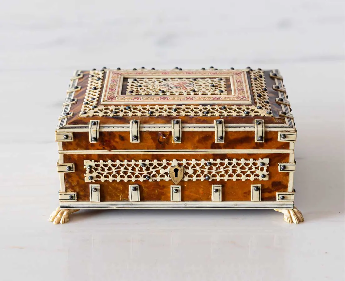 British Colonial Sandalwood Box with Tortoise Shell - The Past Perfect Collection - Singapore