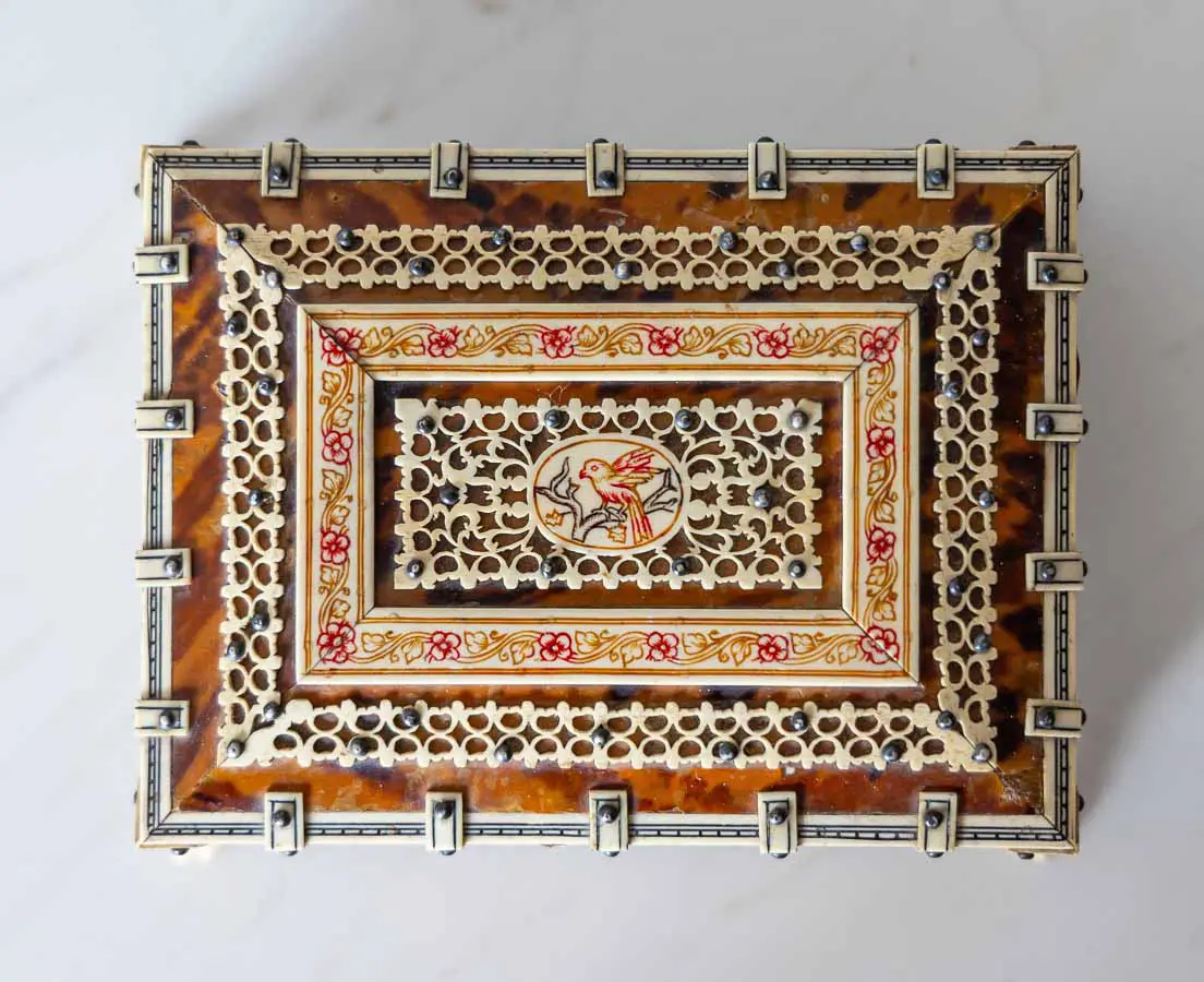 British Colonial Sandalwood Box with Tortoise Shell - The Past Perfect Collection - Singapore