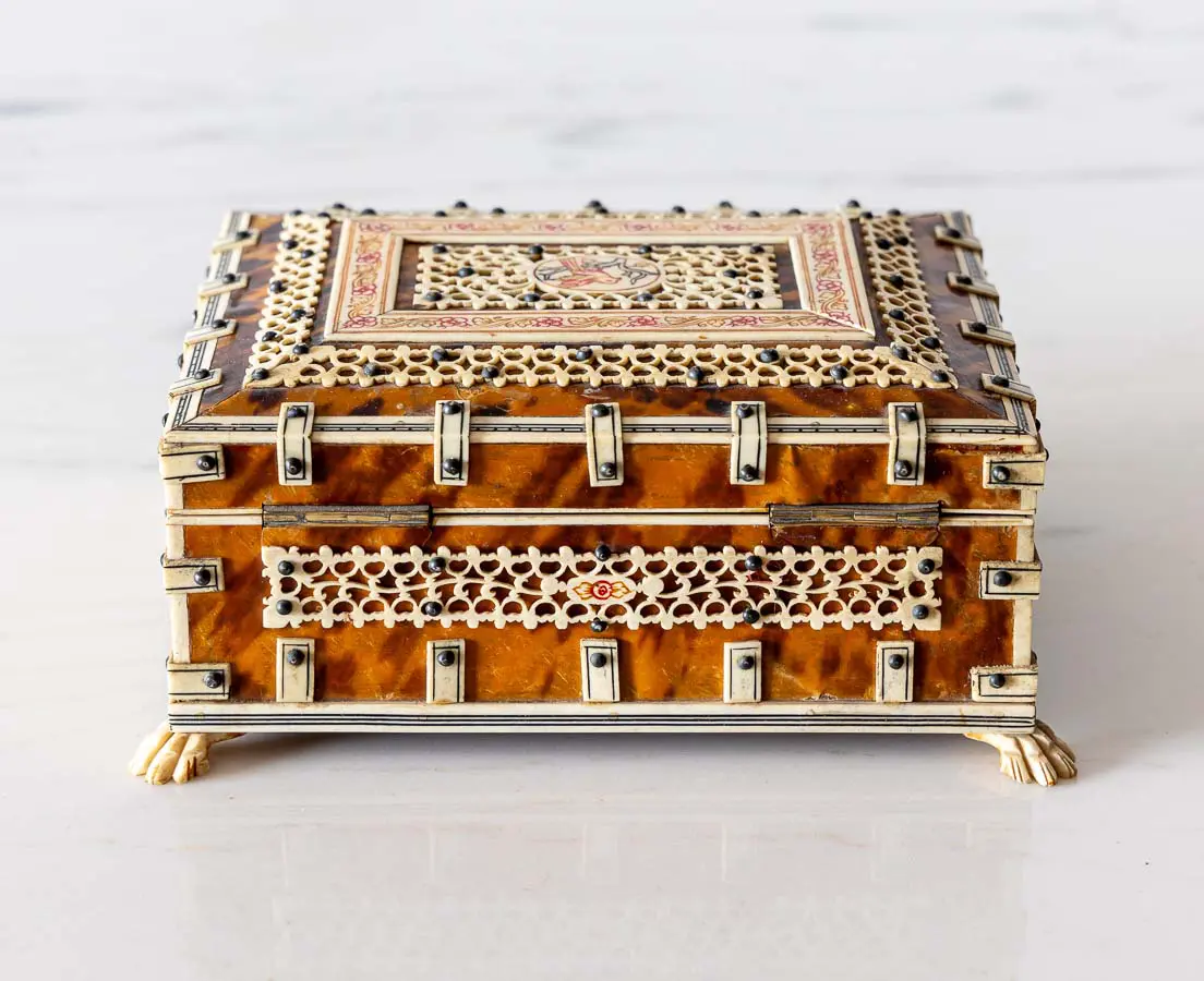 British Colonial Sandalwood Box with Tortoise Shell - The Past Perfect Collection - Singapore
