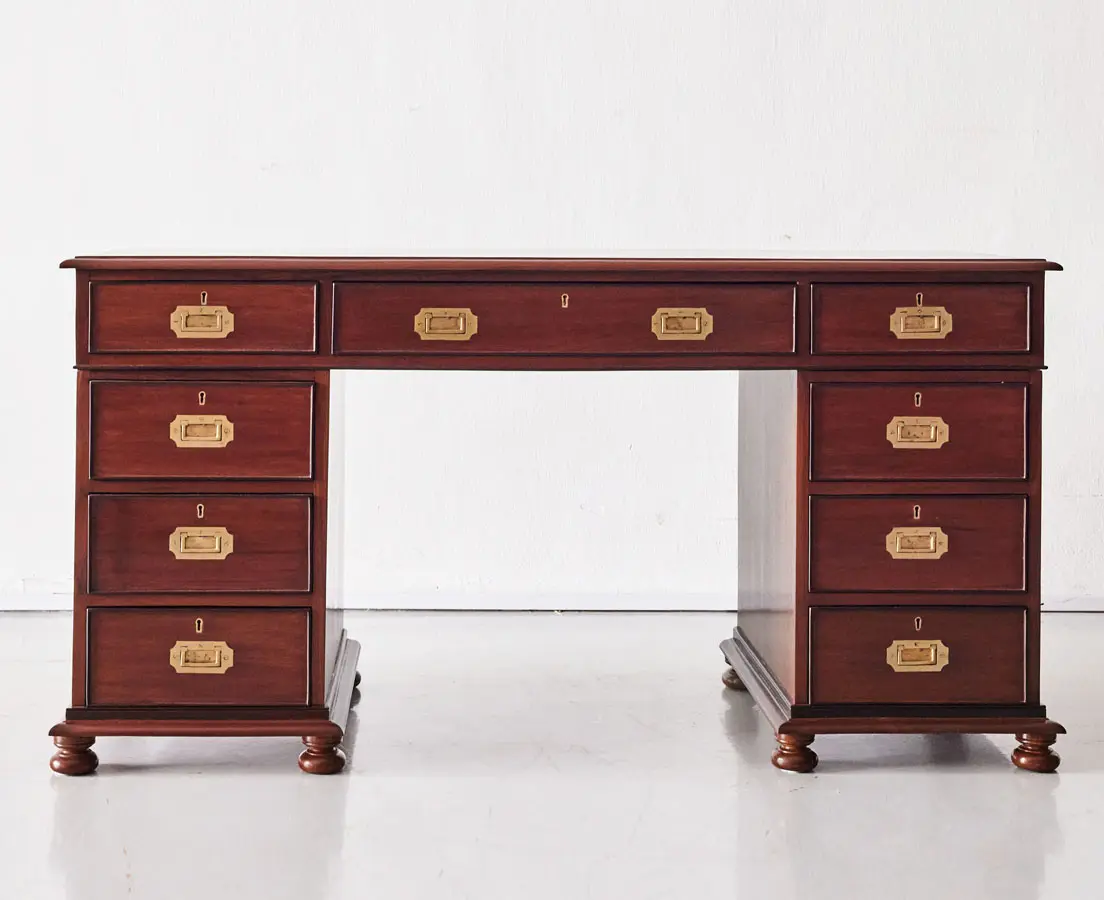 Antique Teakwood Pedestal Desk - The Past Perfect Collection - Singapore