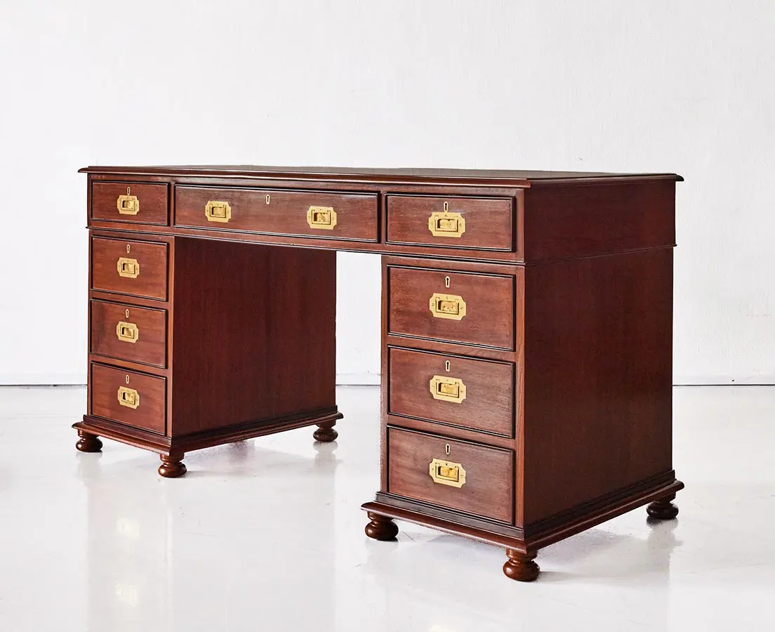 Antique Teakwood Pedestal Desk - The Past Perfect Collection - Singapore