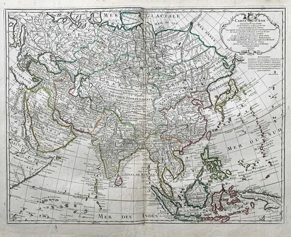Antique Map - Asian Continent - Guillaume Delisle1723 - The Past Perfect Collection - Singapore