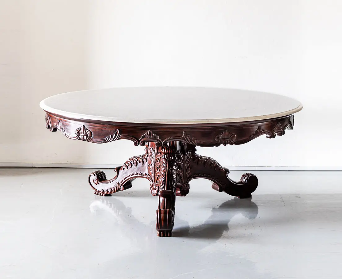 Antique Dining Tables - Mahogany Round Table with Marble Top - The Past Perfect Collection - Singapore