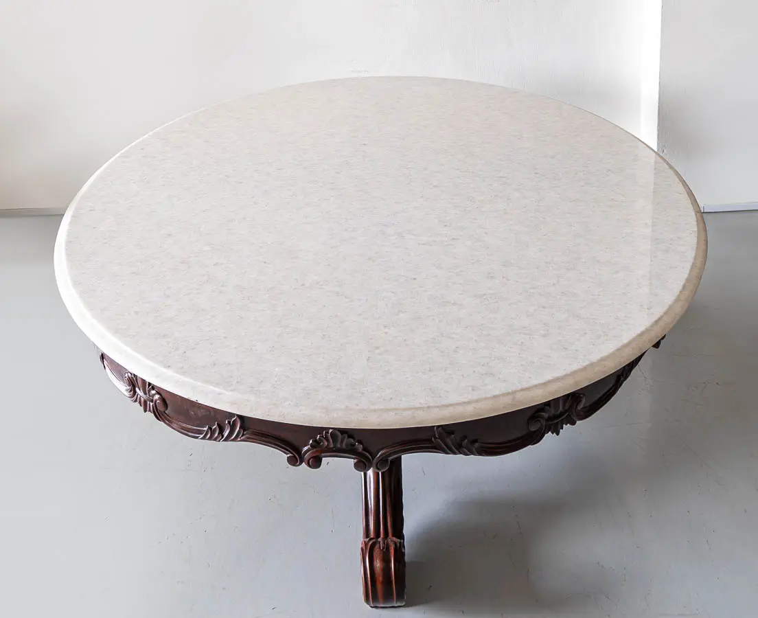 Antique Dining Tables - Mahogany Round Table with Marble Top - The Past Perfect Collection - Singapore