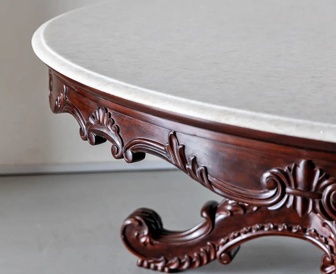 Antique Dining Tables - Mahogany Round Table with Marble Top - The Past Perfect Collection - Singapore