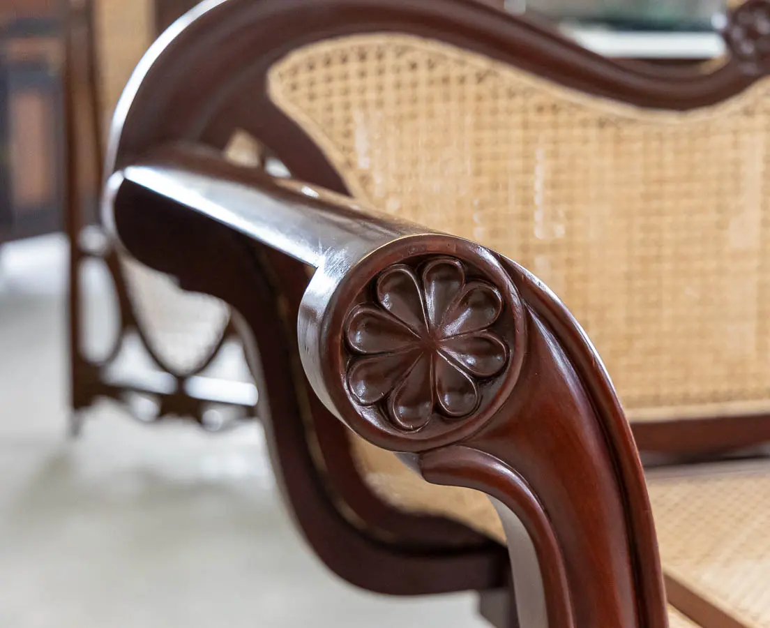 British Colonial Mahogany Caned Sofa - The Past Perfect Collection Singapore