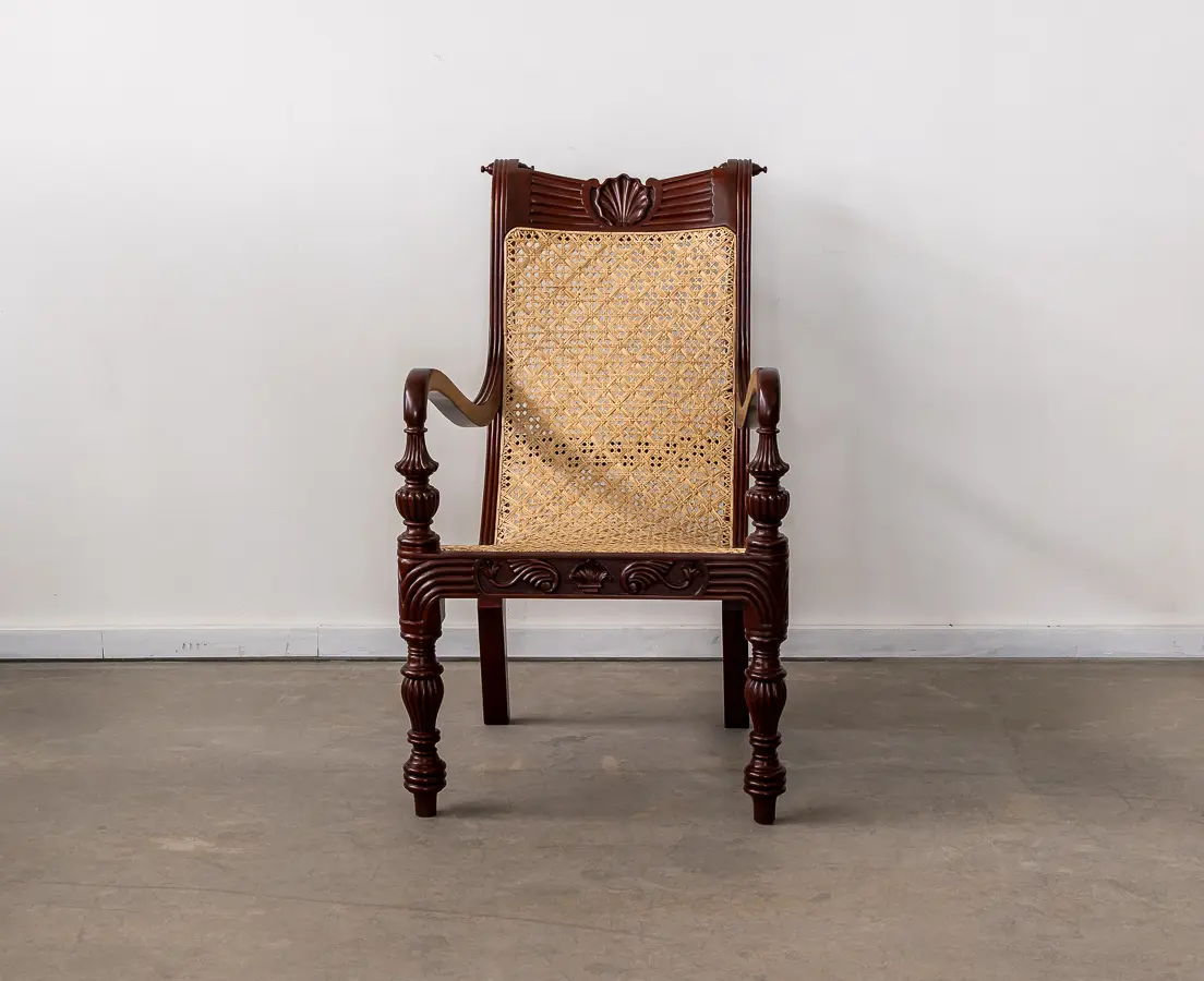 British Colonial Dark Spanish Mahogany Pair of Library Chairs