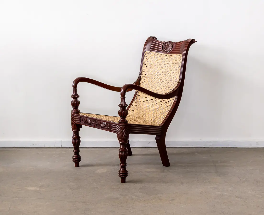 British Colonial Dark Spanish Mahogany Pair of Library Chairs