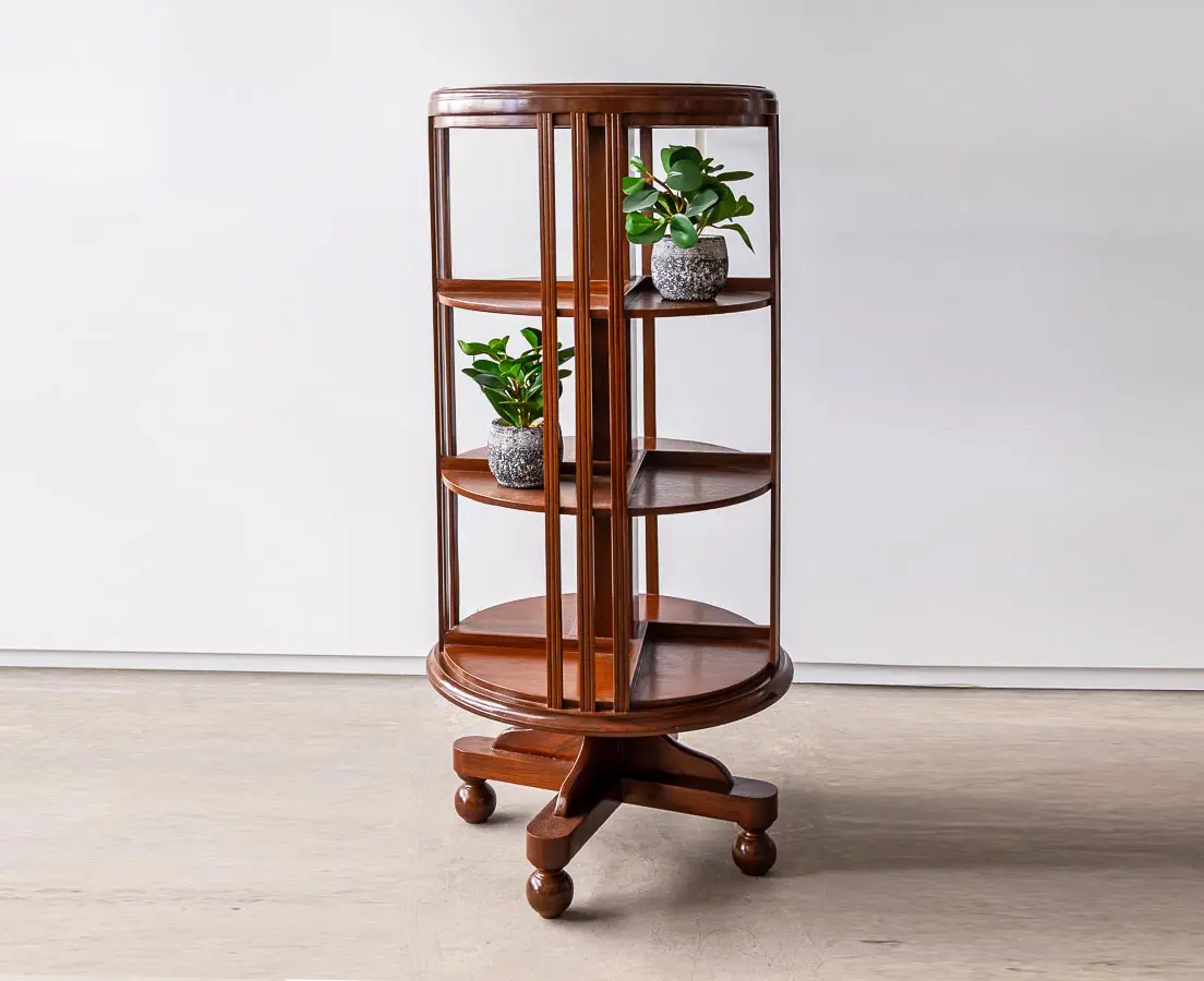British Colonial Teakwood Round Revolving Bookcase - The Past Perfect Collection - Singapore