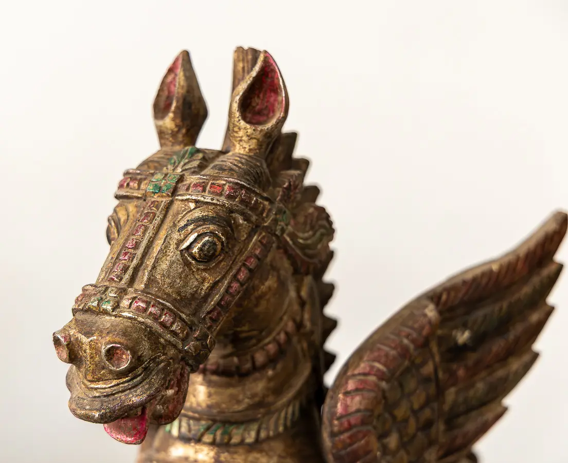 Teakwood Winged Temple Horses