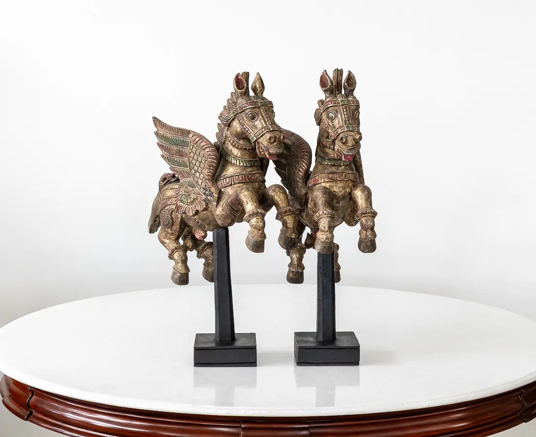 Teakwood Winged Temple Horses