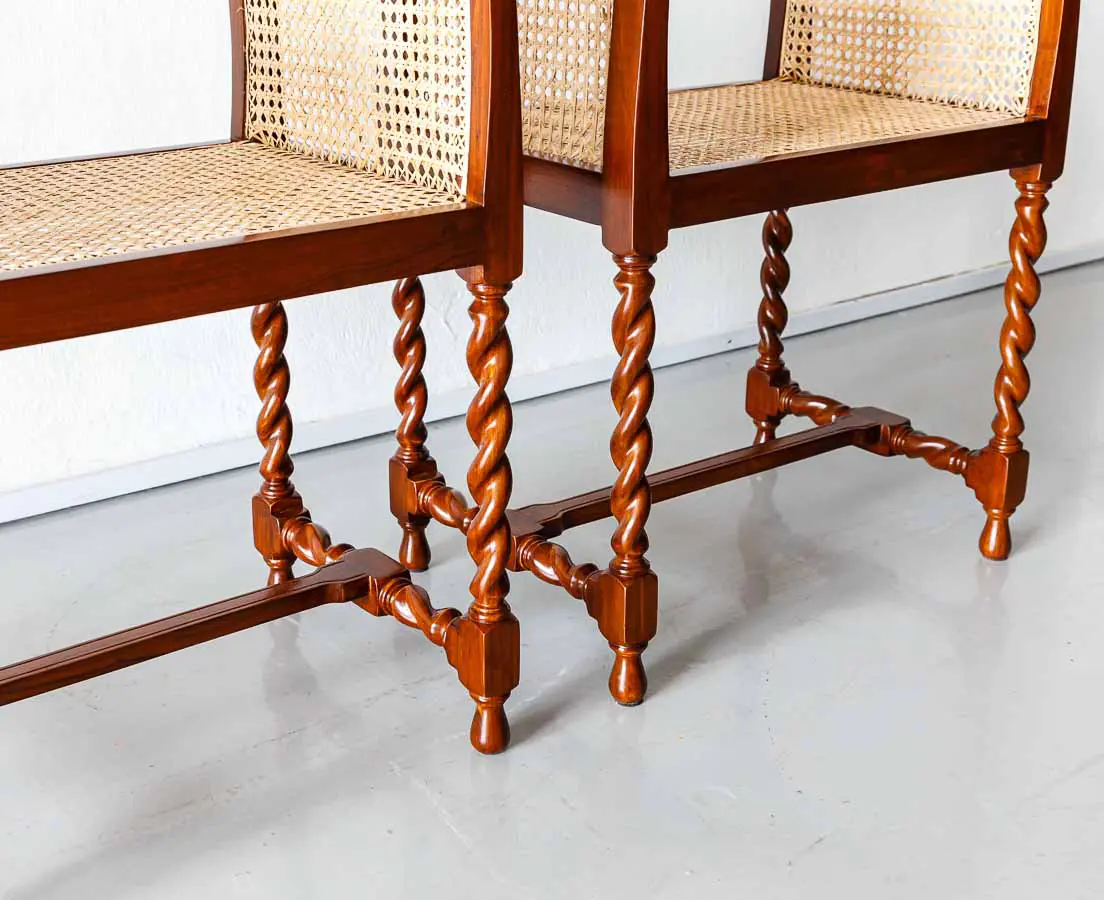 British Colonial Teakwood Caned Stools - The Past Perfect Collection - Singapore