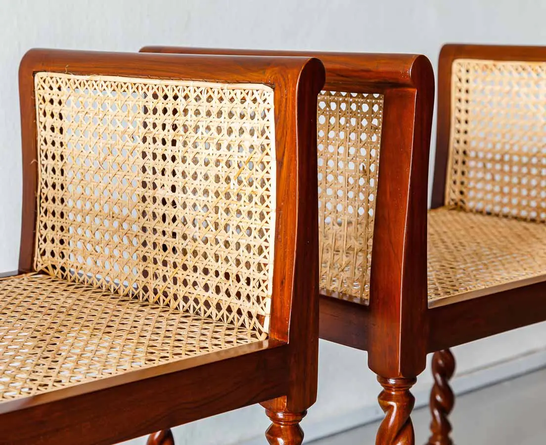 British Colonial Teakwood Caned Stools - The Past Perfect Collection - Singapore