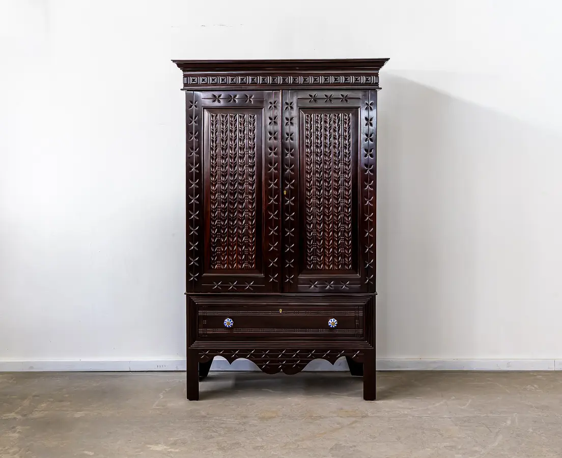 Portuguese Rosewood Cupboard with Carved DoorsPortuguese Rosewood Cupboard with Carved Doors
